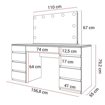 Schminktisch AURORA DOUBLE GOLD, weiß glänzend