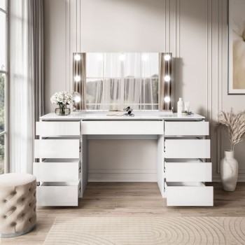 Schminktisch AURORA DOUBLE SILVER, weiß glänzend