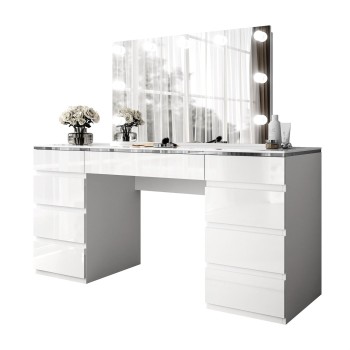 Schminktisch AURORA DOUBLE SILVER, weiß glänzend