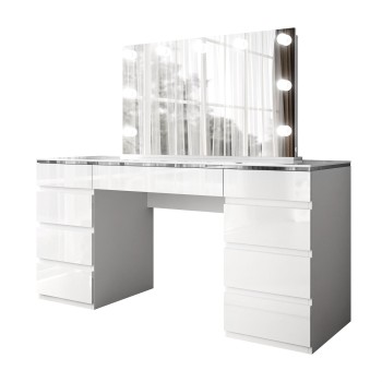 Schminktisch AURORA DOUBLE SILVER, weiß glänzend