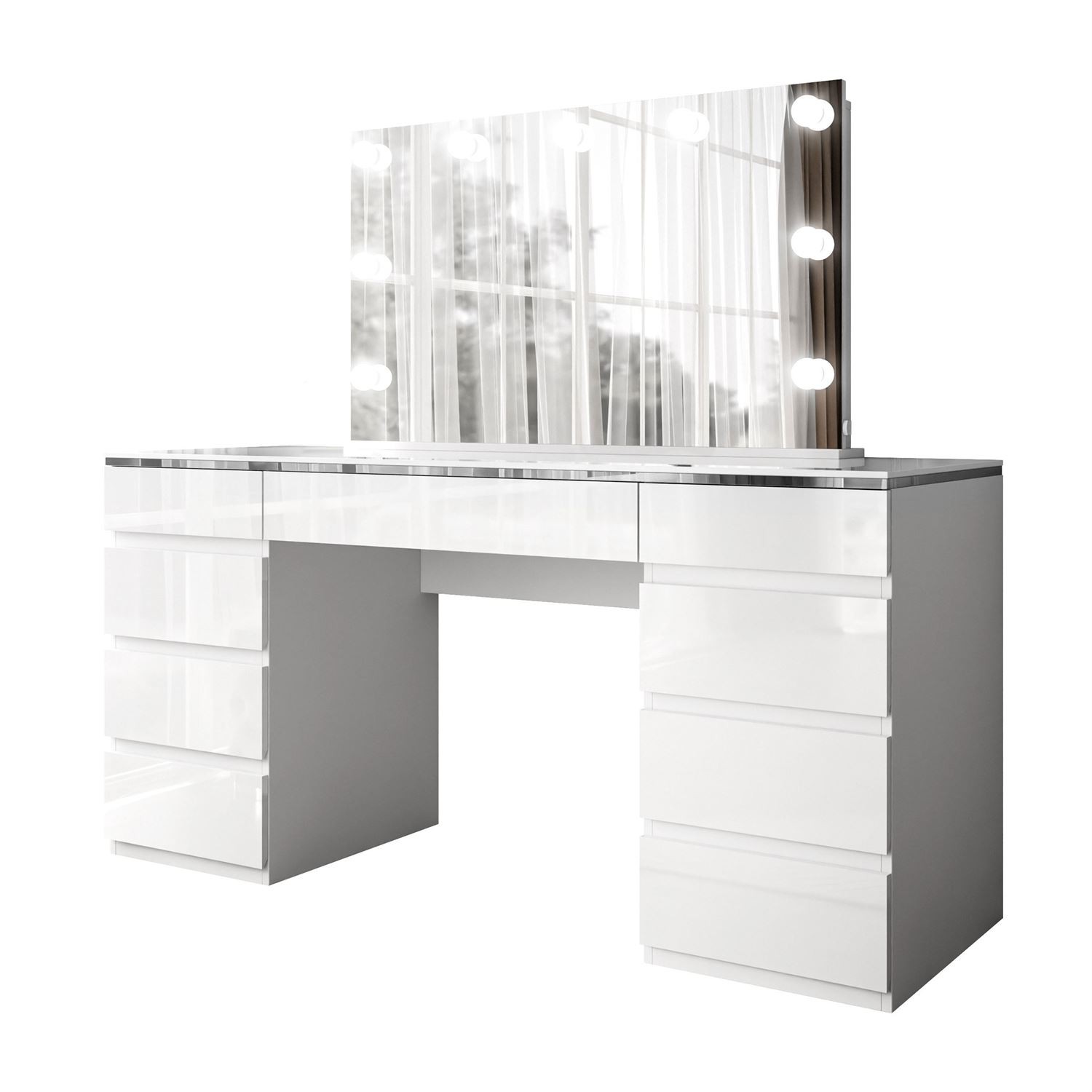 Schminktisch AURORA DOUBLE SILVER, weiß glänzend