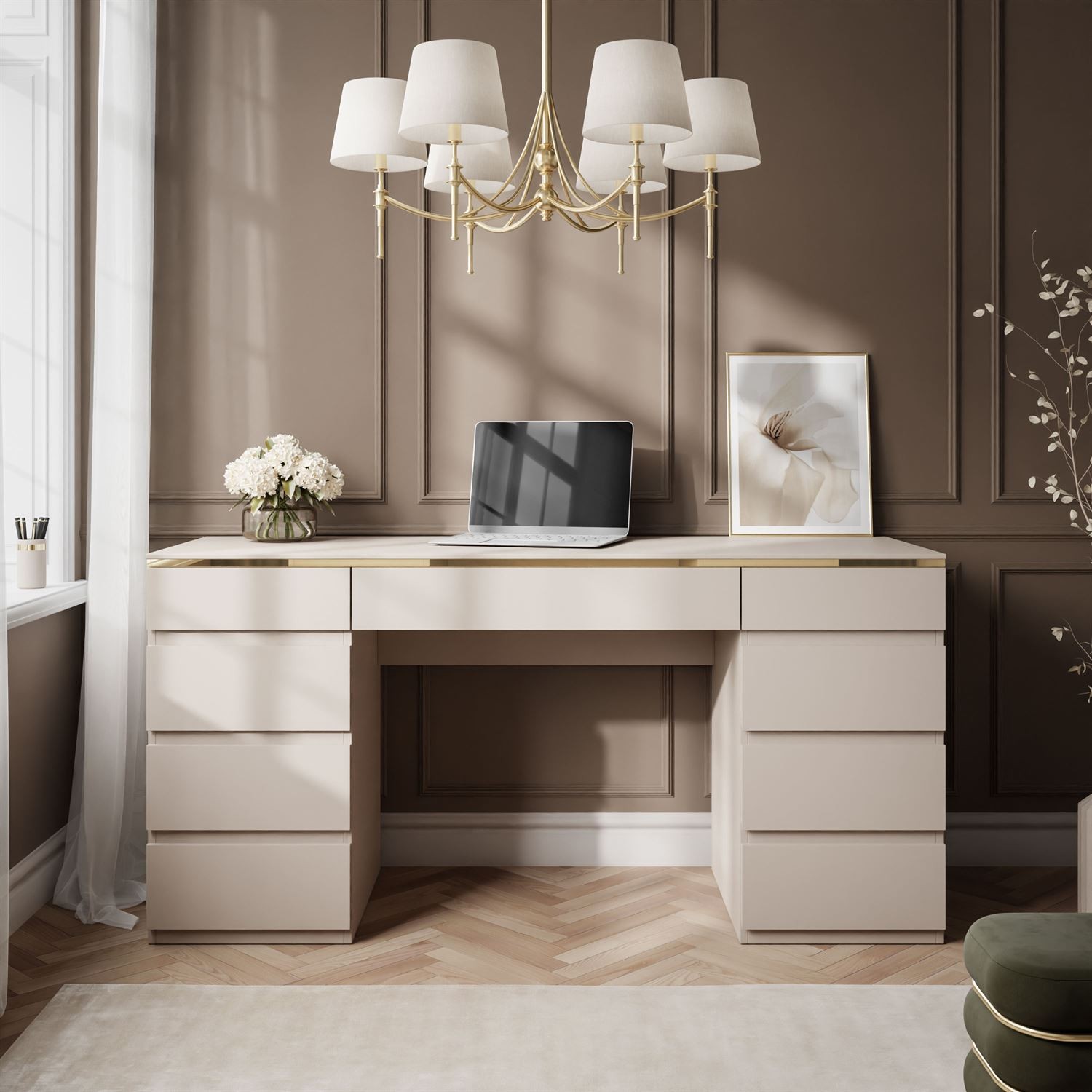 Schreibtisch AURORA DOUBLE KASCHMIR mit Schubladen