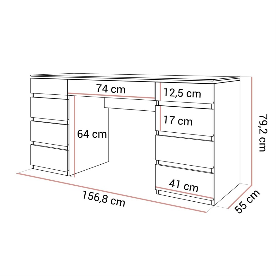 Schreibtisch AURORA DOUBLE KASZMIR mit Schubladen