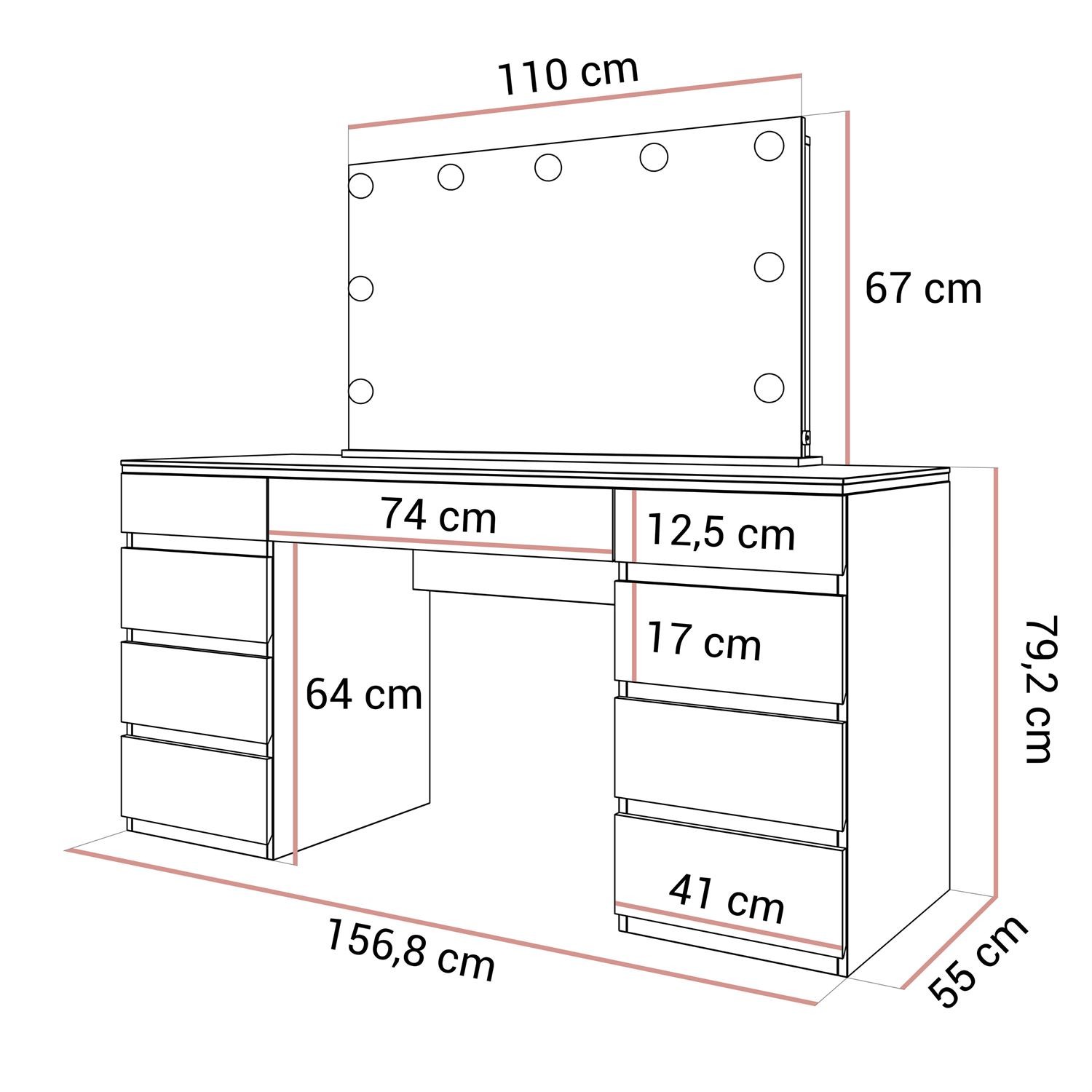 Schminktisch AURORA DOUBLE KASCHMIR mit Schubladen