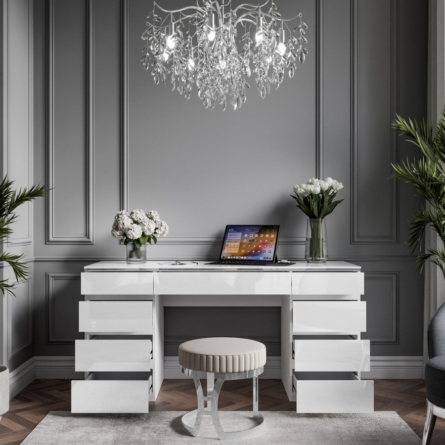 Schreibtisch AURORA DOUBLE SILVER mit Schubladen