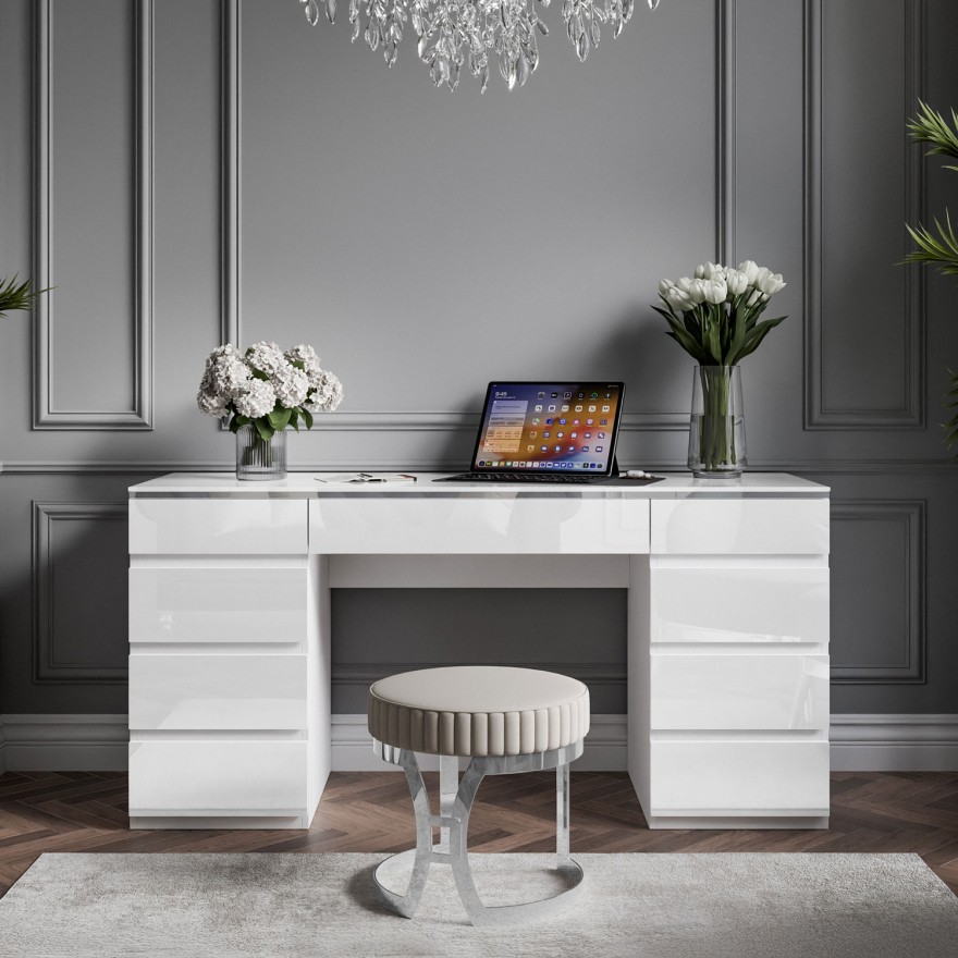 Schreibtisch AURORA DOUBLE SILVER mit Schubladen