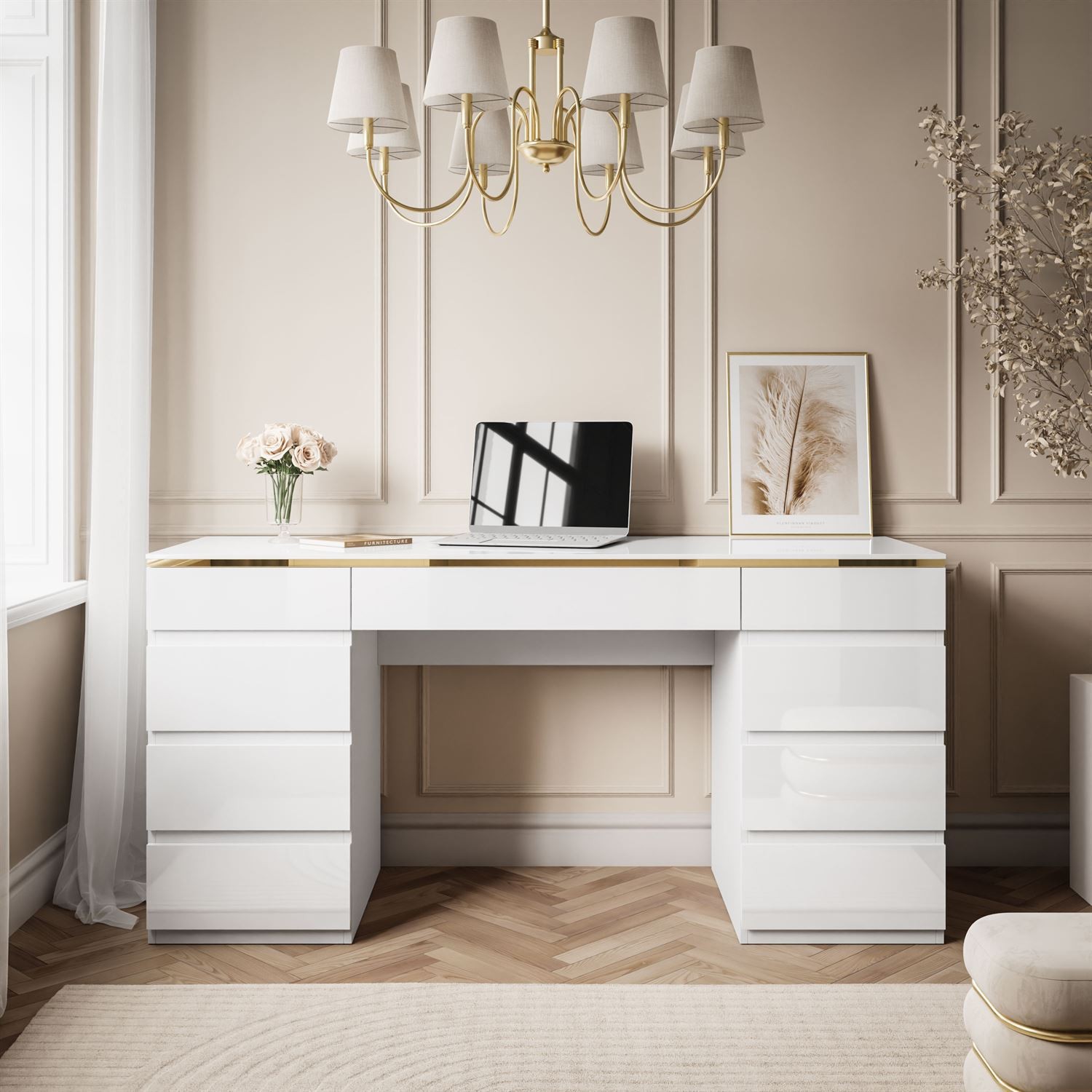 Schreibtisch AURORA DOUBLE GOLD mit Schubladen