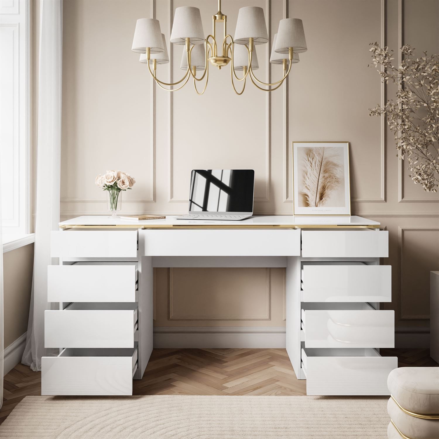 Schreibtisch AURORA DOUBLE GOLD mit Schubladen