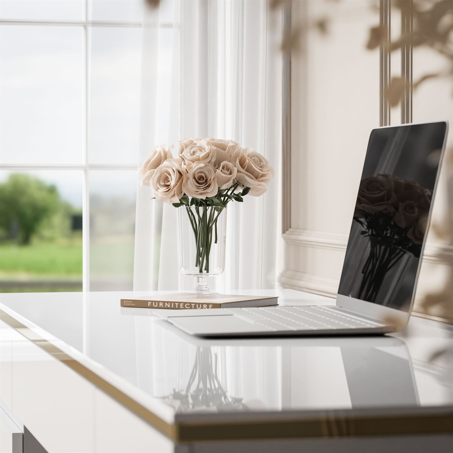 Schreibtisch AURORA DOUBLE GOLD mit Schubladen