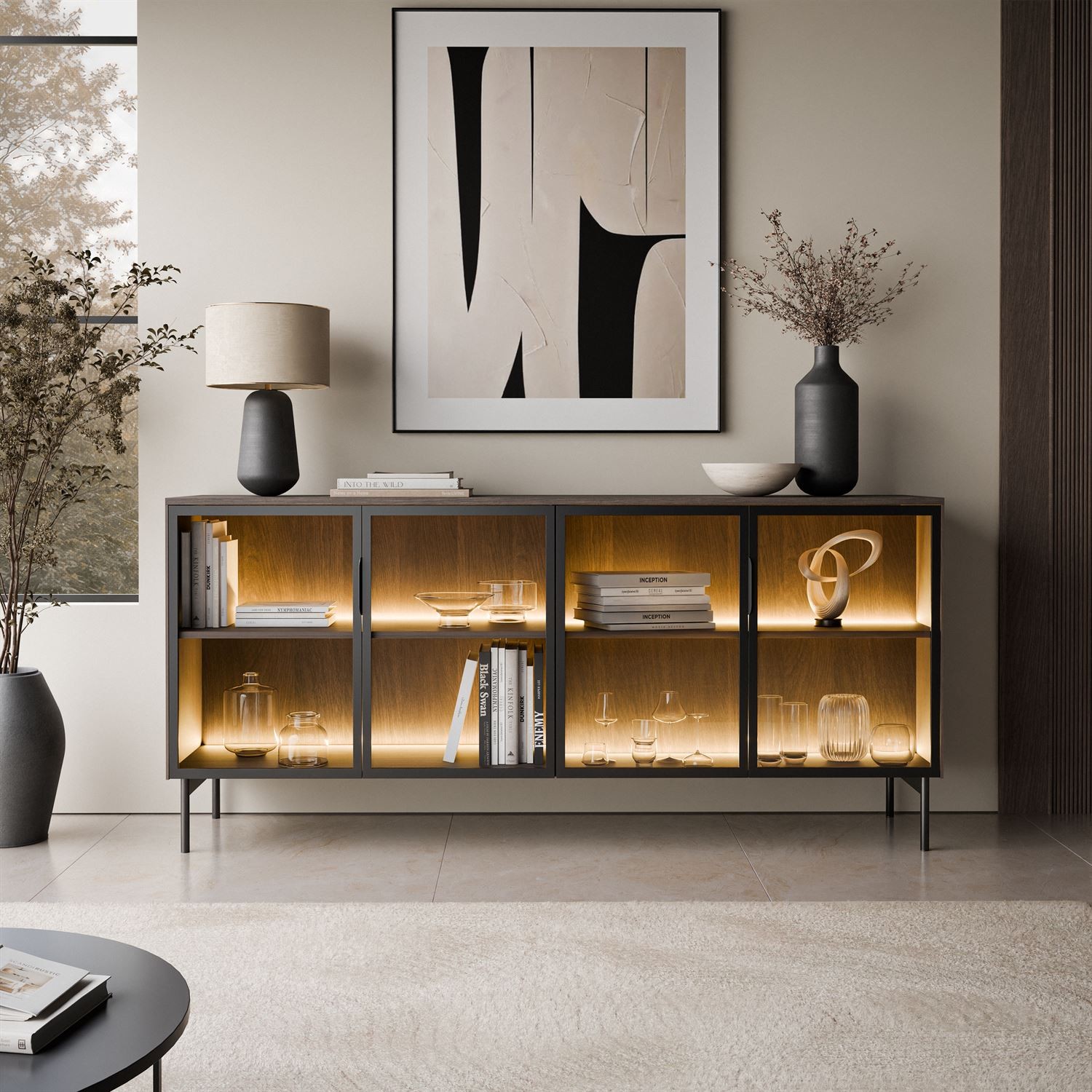 Kommode LINEA LOFT mit Glasfronten und LED-Beleuchtung