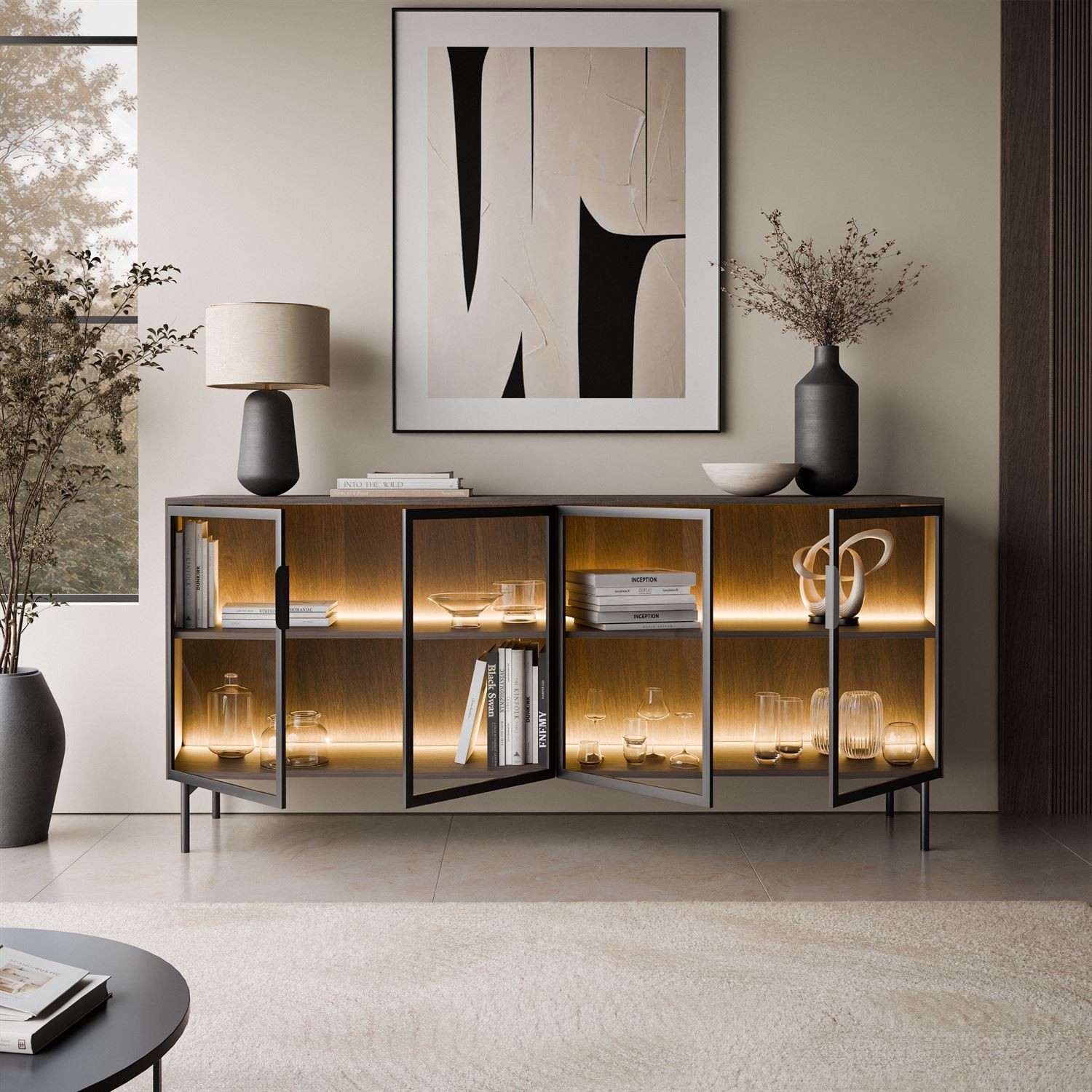 Kommode LINEA LOFT mit Glasfronten und LED-Beleuchtung