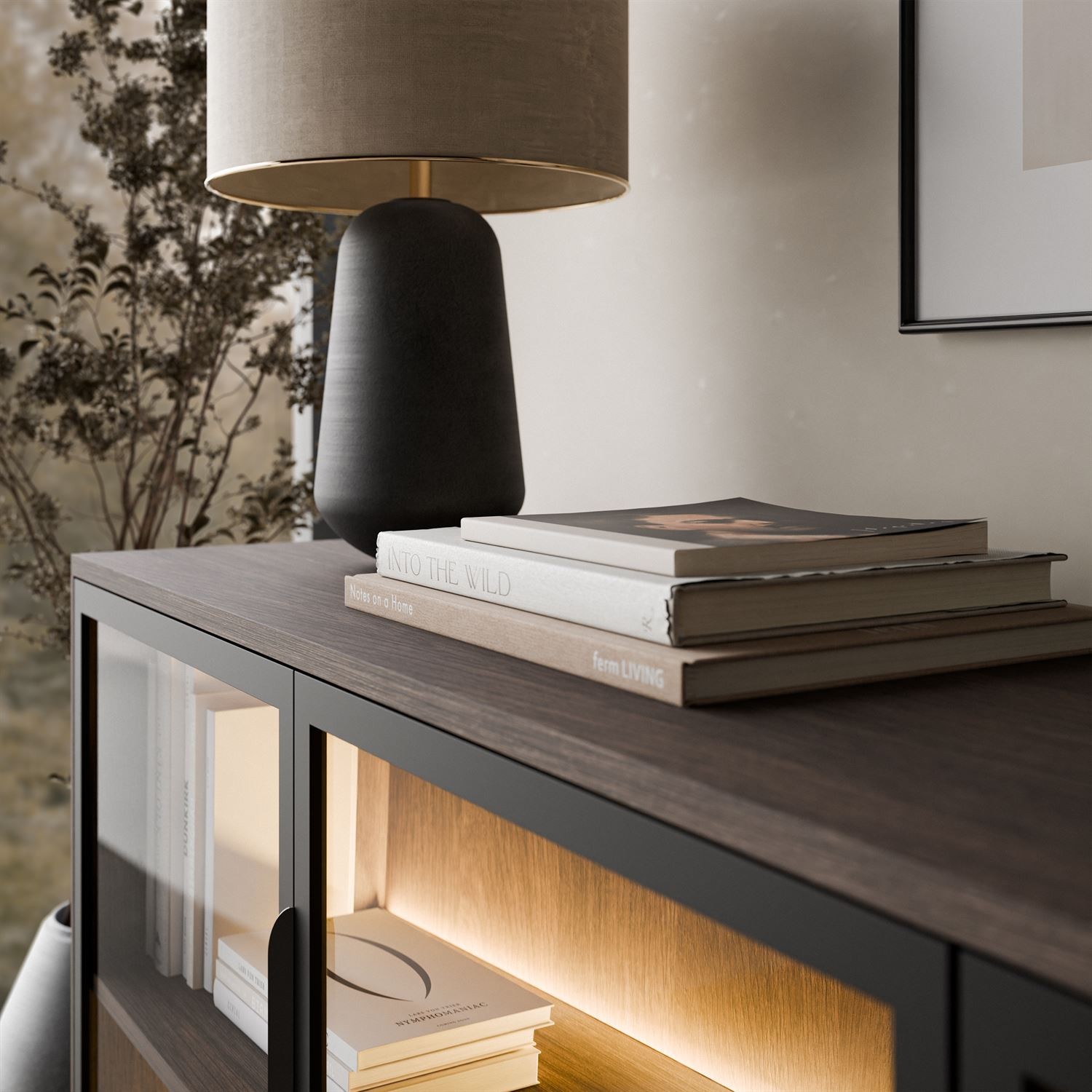 Kommode LINEA LOFT mit Glasfronten und LED-Beleuchtung