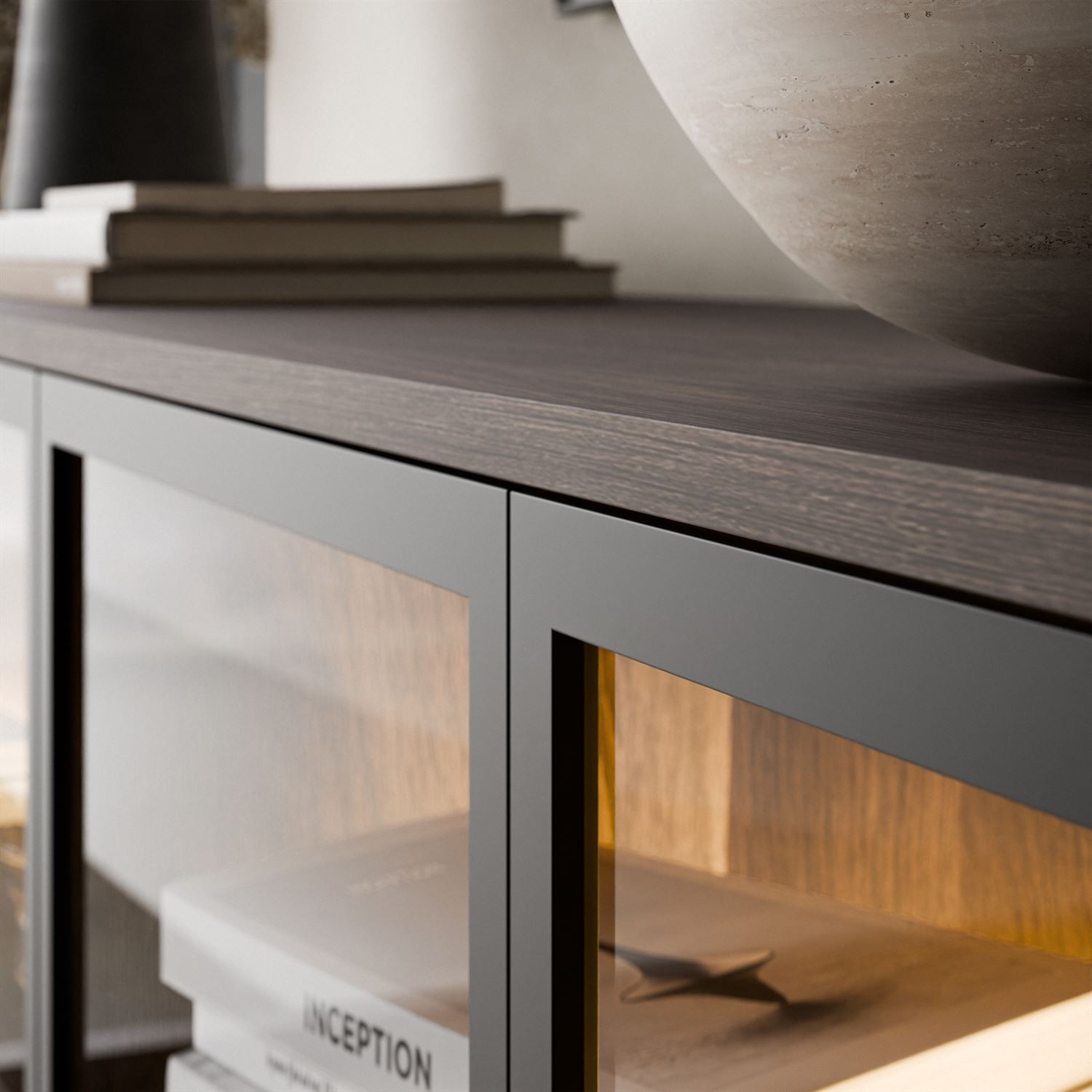 Kommode LINEA LOFT mit Glasfronten und LED-Beleuchtung