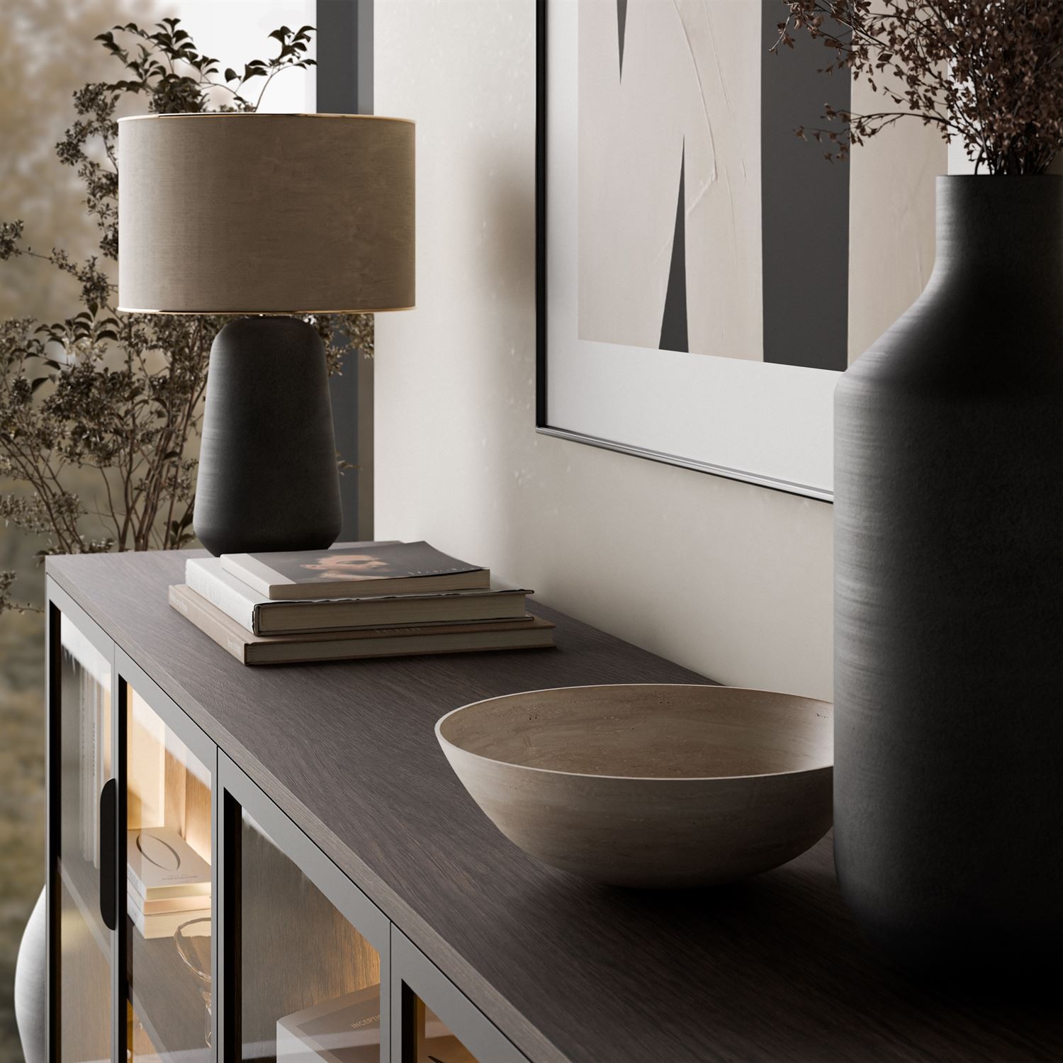 Kommode LINEA LOFT mit Glasfronten und LED-Beleuchtung