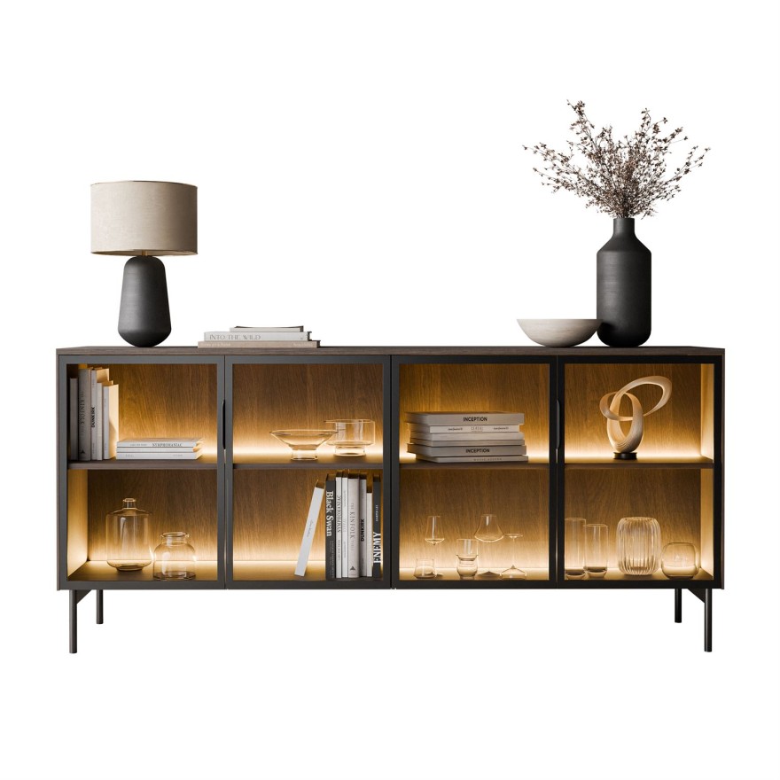 Kommode LINEA LOFT mit Glasfronten und LED-Beleuchtung