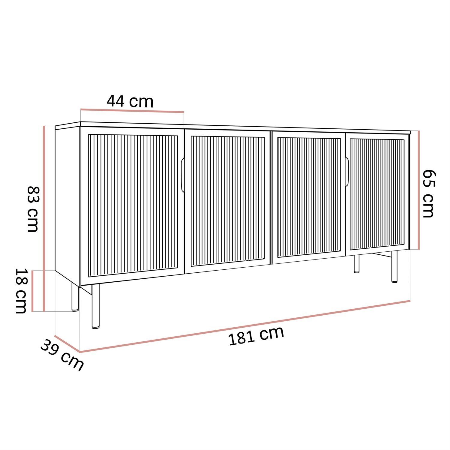 Kommode LINEA LOFT mit Glasfronten und LED-Beleuchtung