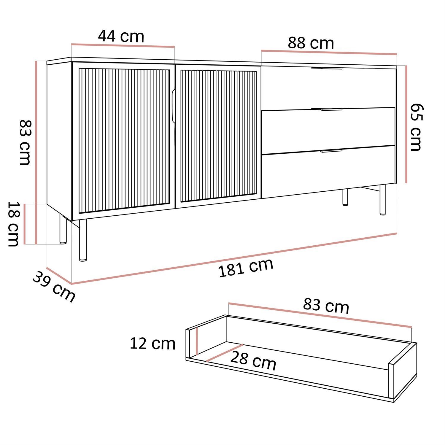 Kommode LINEA LOFT mit LED-Beleuchtung