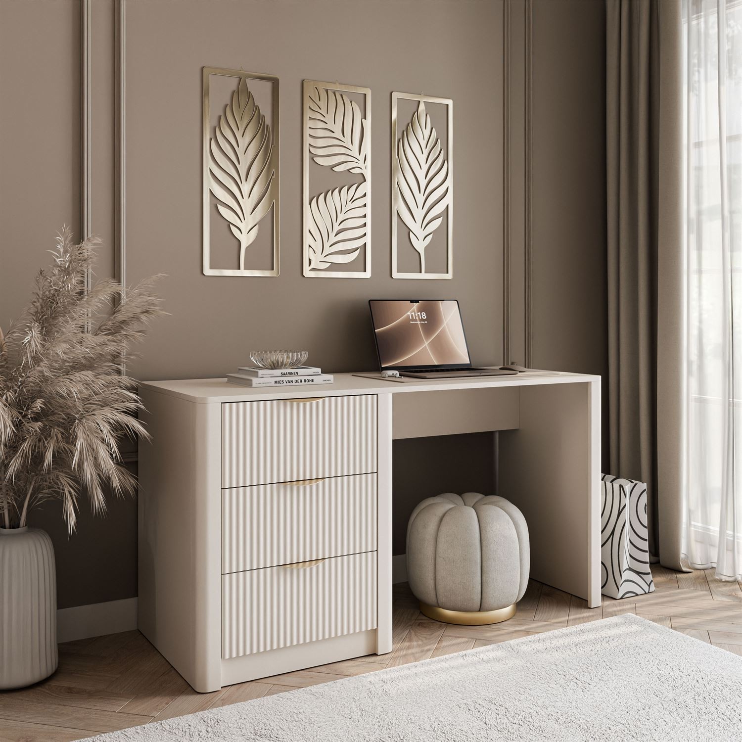 Schreibtisch SCARLETT mit geriffelten Schubladen