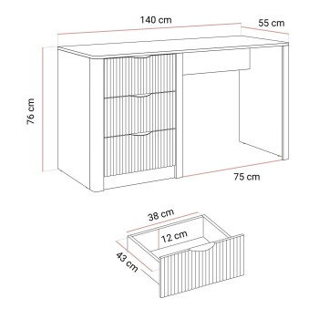 Schreibtisch SCARLETT mit geriffelten Schubladen