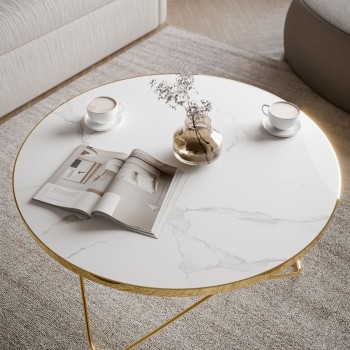 Couchtisch NORIEL mit goldenem Gestell und Marmorplatte