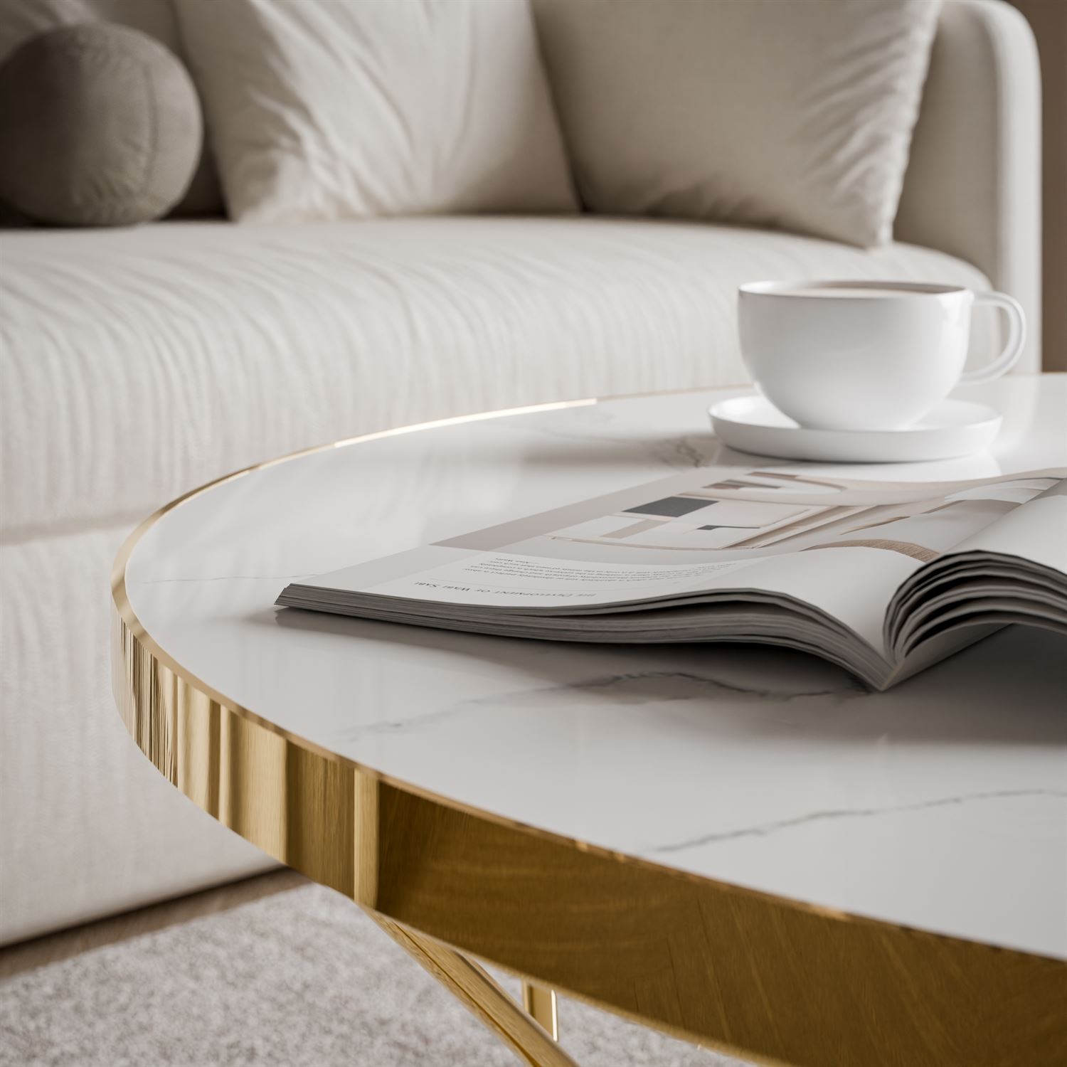 Couchtisch NORIEL mit goldenem Gestell und Marmorplatte