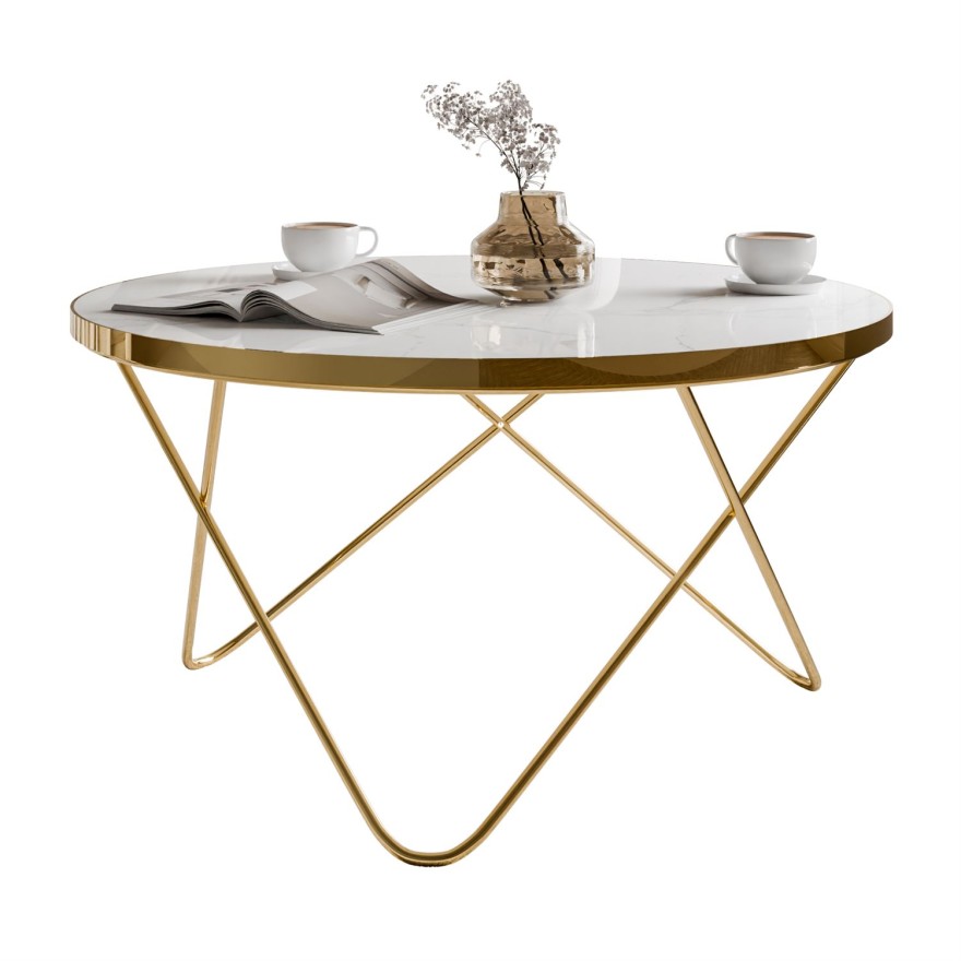 Couchtisch NORIEL mit goldenem Gestell und Marmorplatte