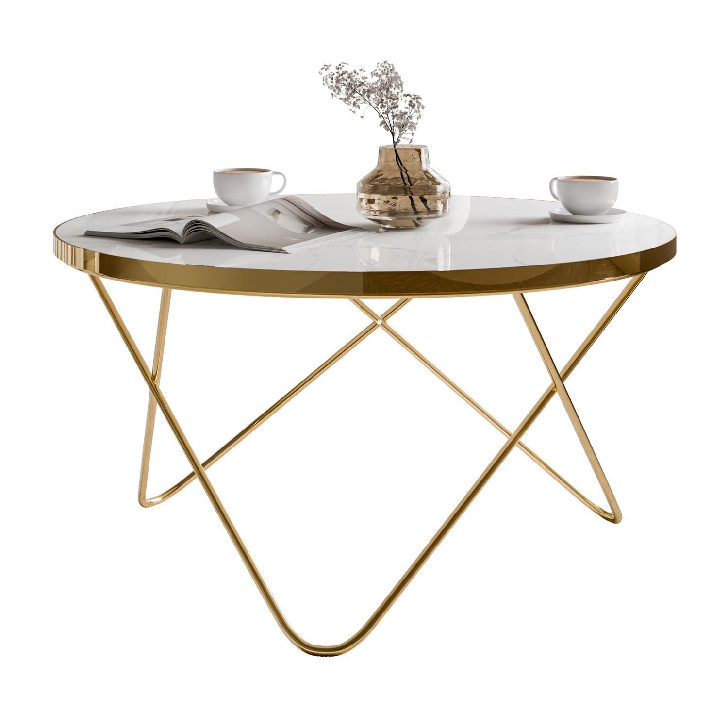 Couchtisch NORIEL mit goldenem Gestell und Marmorplatte