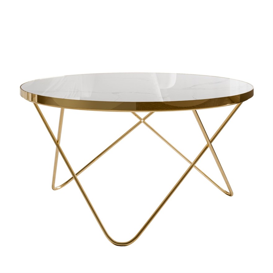 Couchtisch NORIEL mit goldenem Gestell und Marmorplatte