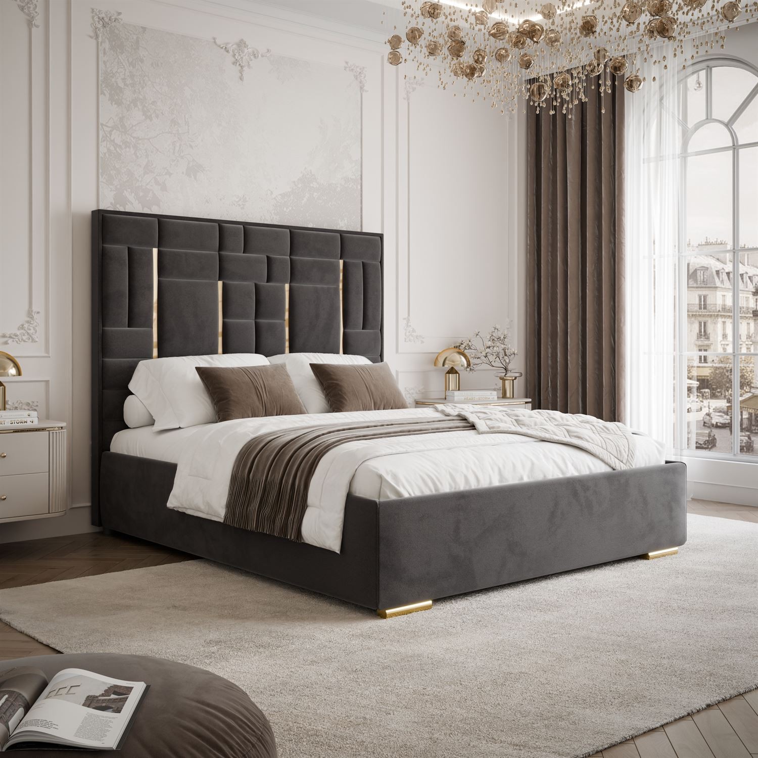 Polsterbett BRIGITTE GOLD mit Bettkasten