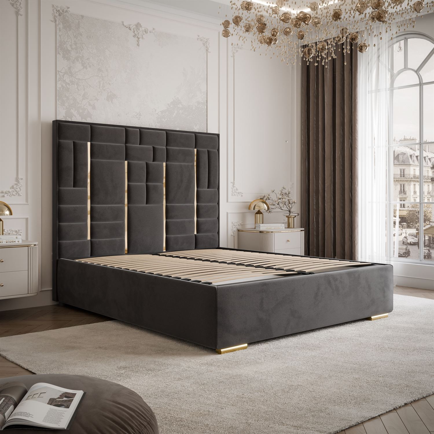 Polsterbett BRIGITTE GOLD mit Bettkasten