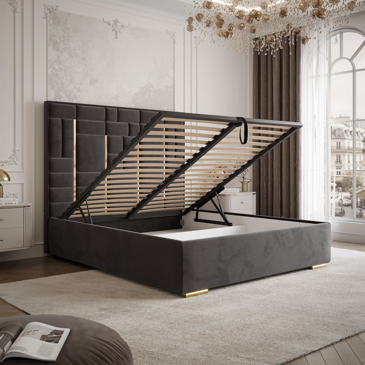 Polsterbett BRIGITTE GOLD mit Bettkasten