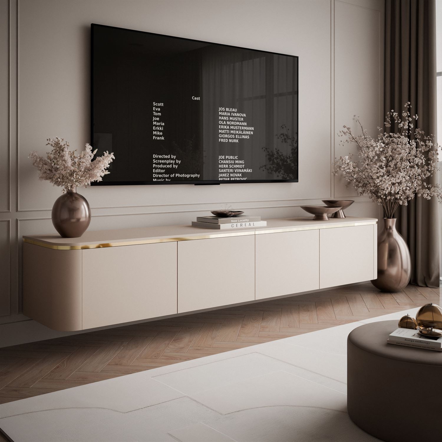 Hängender TV-Schrank AVELINE 200 cm mit LED-Beleuchtung