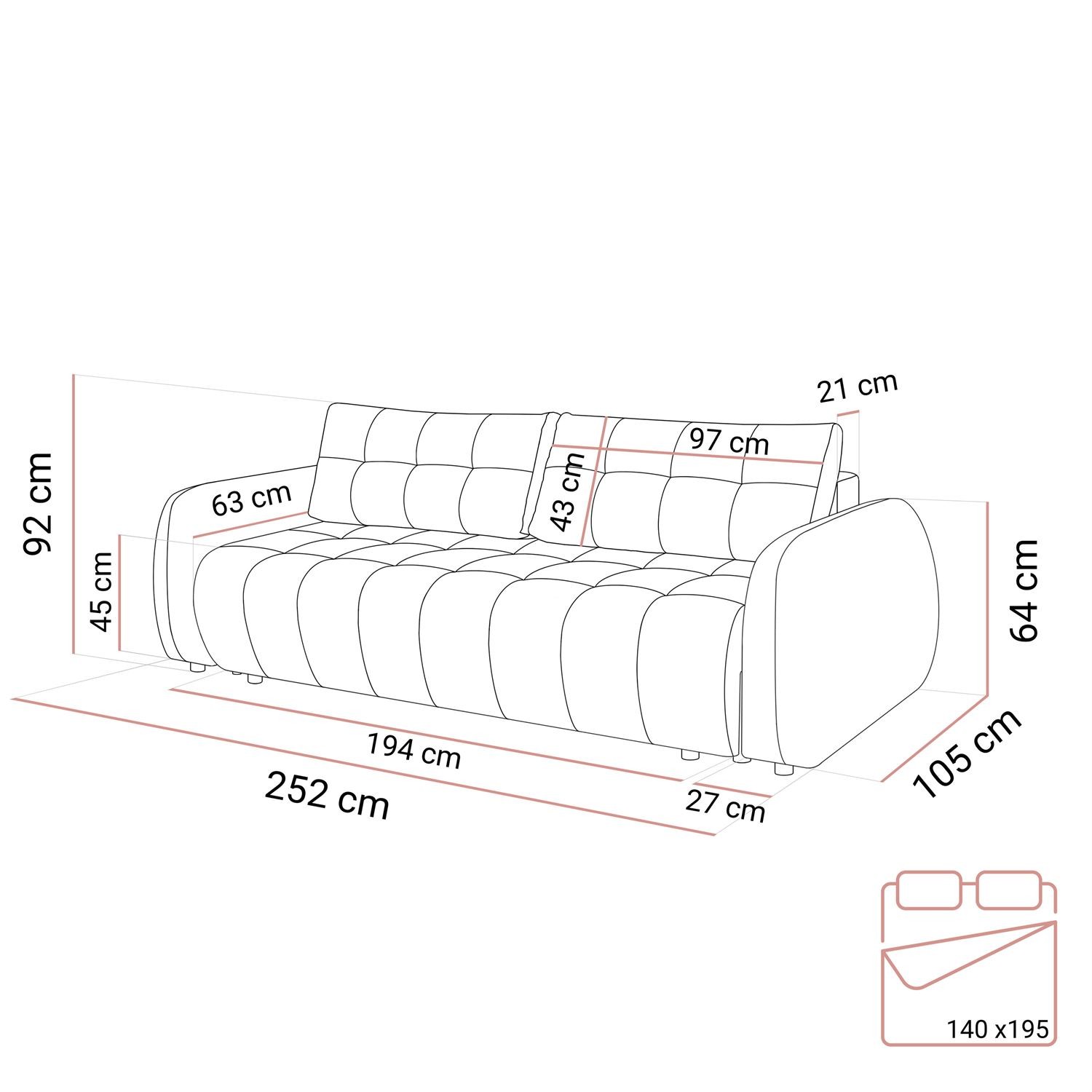 Zweisitzer Sofa OMEGA mit Schlaffunktion