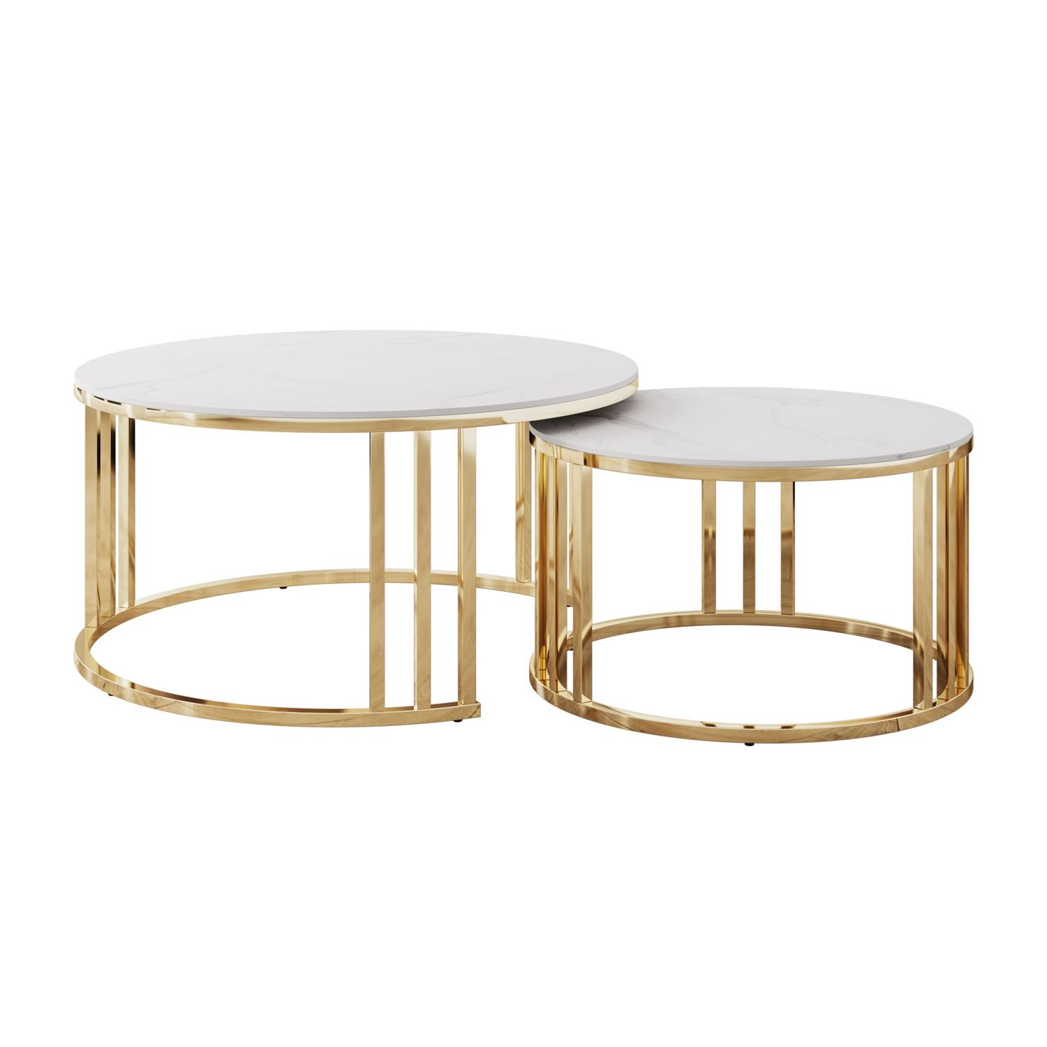 Couchtisch LIRA 2in1 mit goldenem Gestell und Marmorplatte