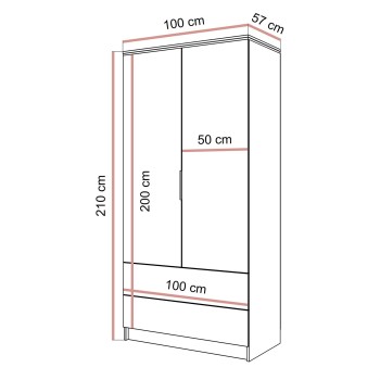 Kleiderschrank AURORA KASCHMIR 2D2S mit Schubladen