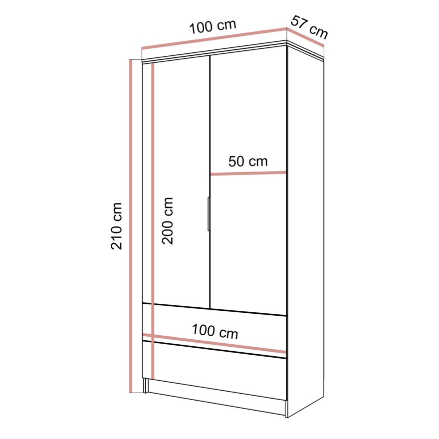 Kleiderschrank AURORA KASCHMIR 2D2S mit Schubladen