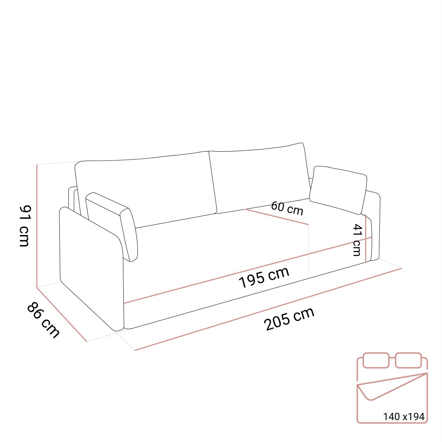 Sofa NUBO mit Schlaffunktion und Bettkasten