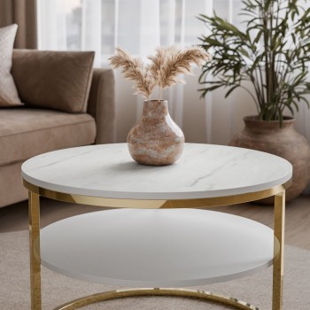 CIRI MAT Couchtisch mit Ablage und Gestell in Goldchrom