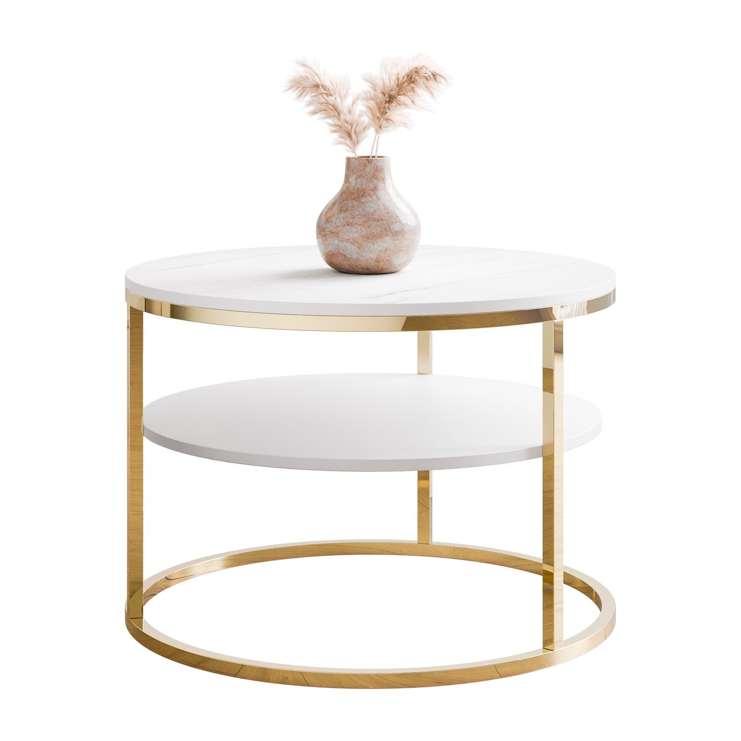 CIRI MAT Couchtisch mit Ablage und Gestell in Goldchrom