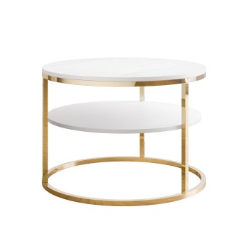 CIRI MAT Couchtisch mit Ablage und Gestell in Goldchrom