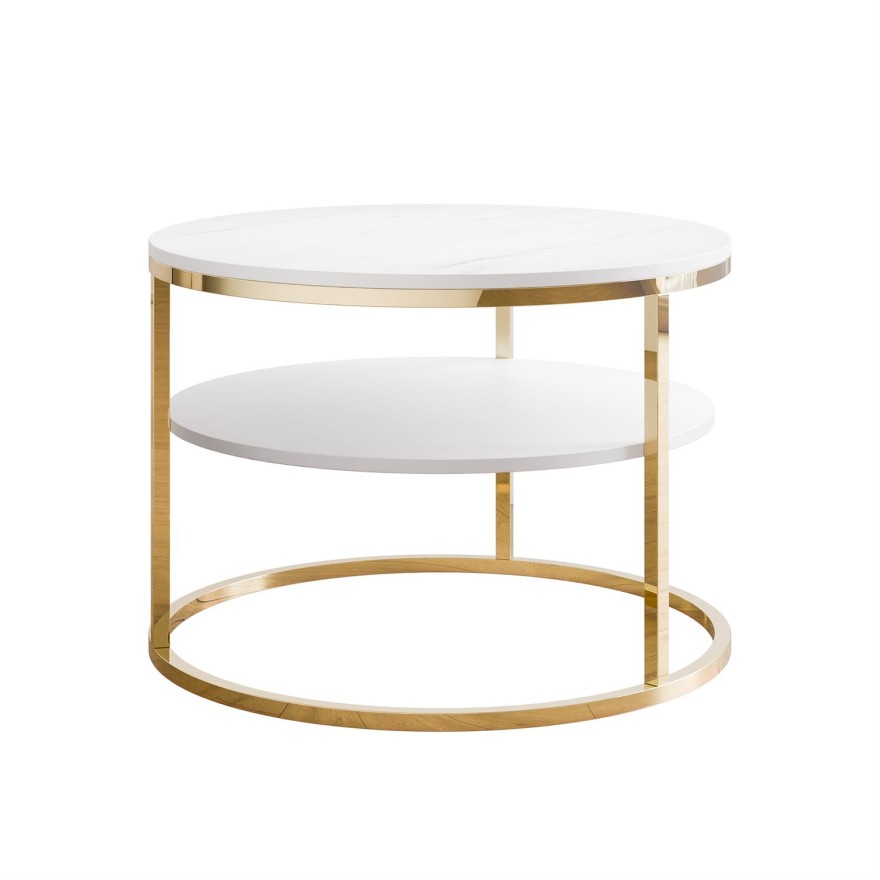 CIRI MAT Couchtisch mit Ablage und Gestell in Goldchrom