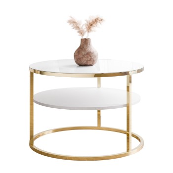 Couchtisch CIRI GLASS mit Ablage und Gestell in Goldchrom