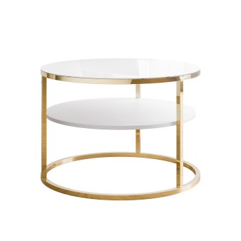 Couchtisch CIRI GLASS mit Ablage und Gestell in Goldchrom