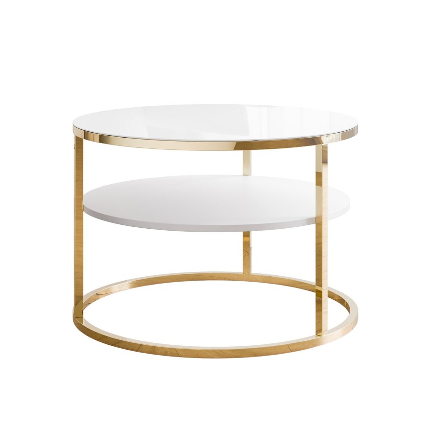Couchtisch CIRI GLASS mit Ablage und Gestell in Goldchrom