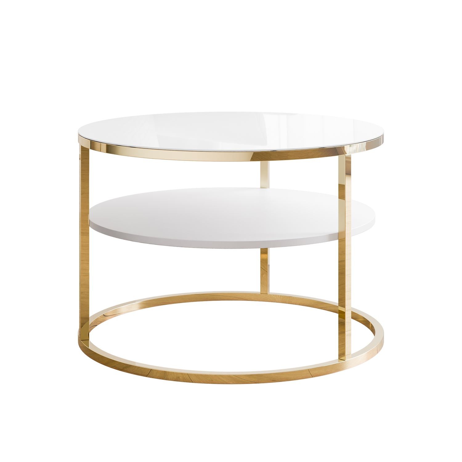 Couchtisch CIRI GLASS mit Ablage und Gestell in Goldchrom