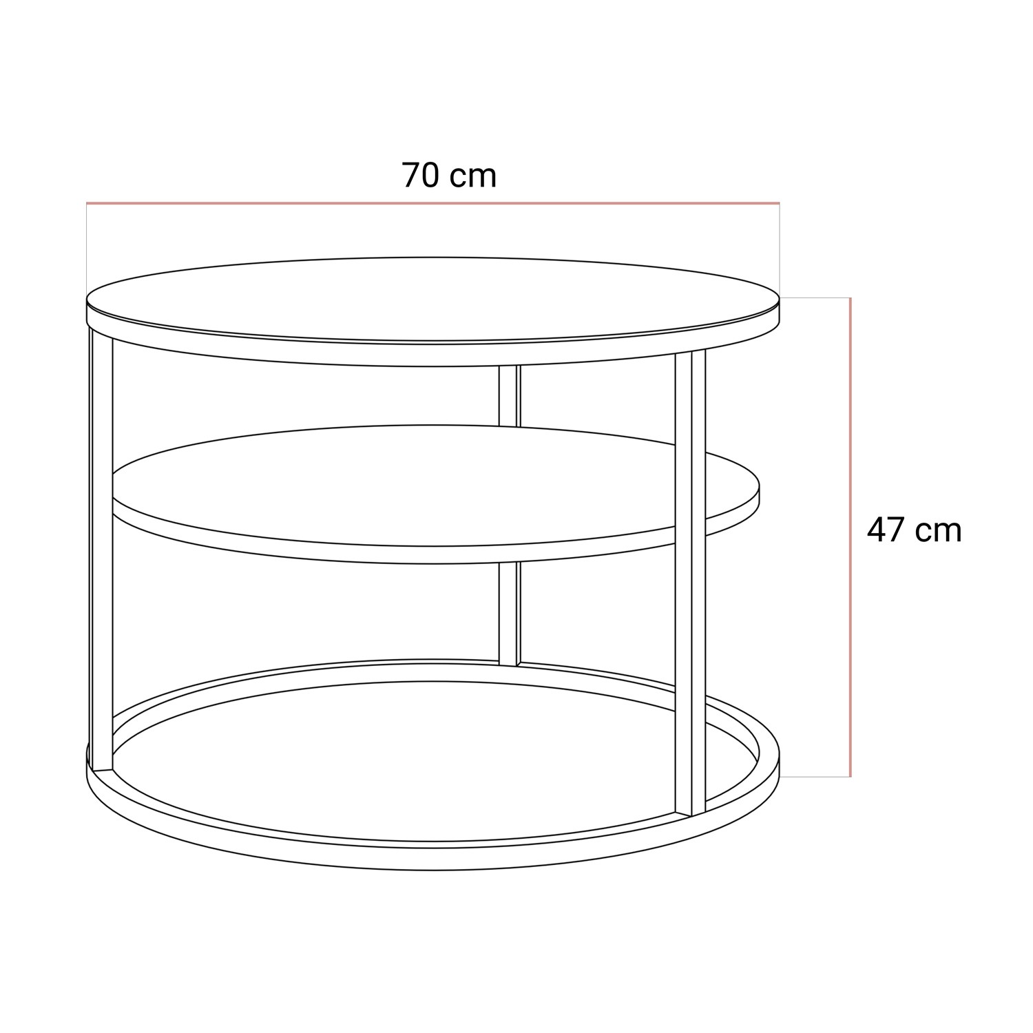 Couchtisch CIRI GLASS mit Ablage und Gestell in Goldchrom