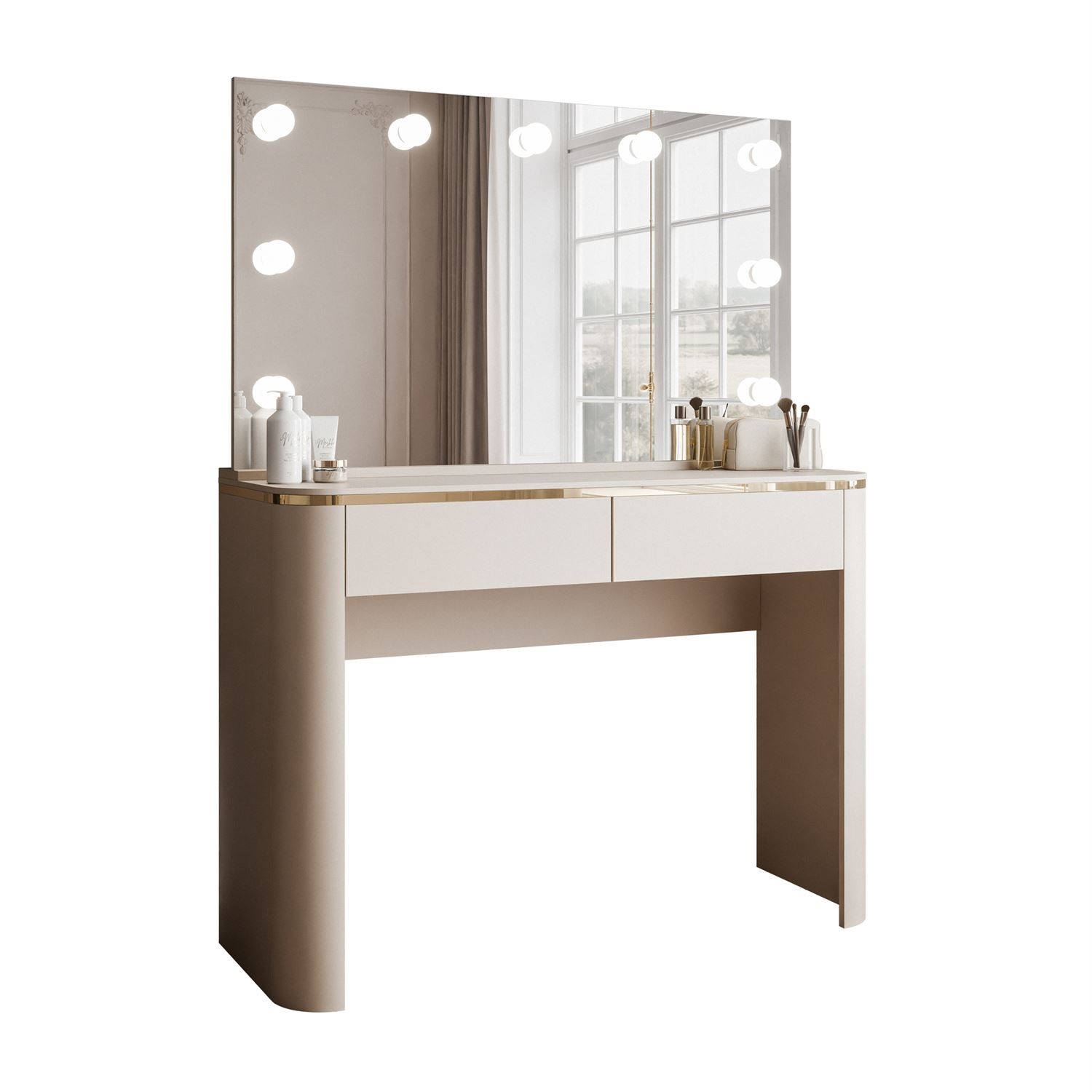 Schminktisch AVELINE ELITE mit Spiegel und LED-Beleuchtung