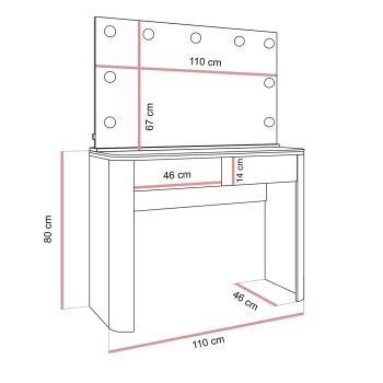 Schminktisch AVELINE ELITE mit Spiegel und LED-Beleuchtung
