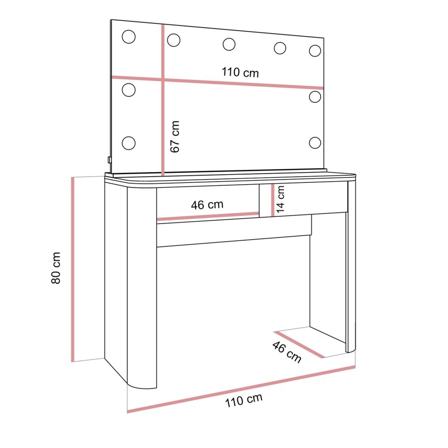 Schminktisch AVELINE ELITE mit Spiegel und LED-Beleuchtung