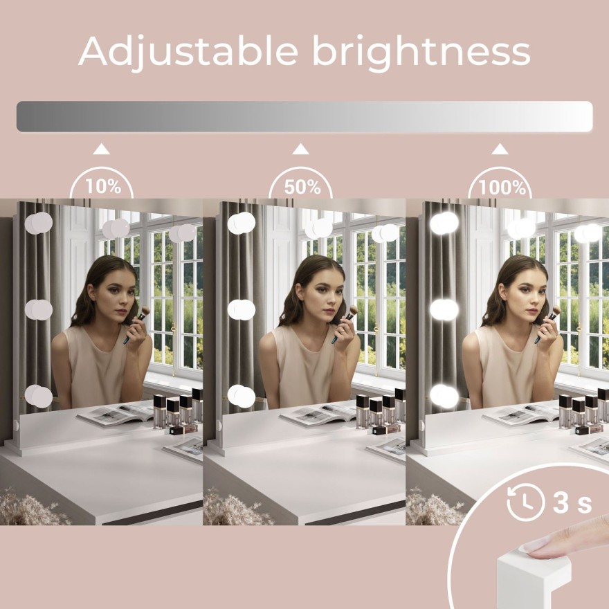 Schminktisch AVELINE ELITE mit Spiegel und LED-Beleuchtung